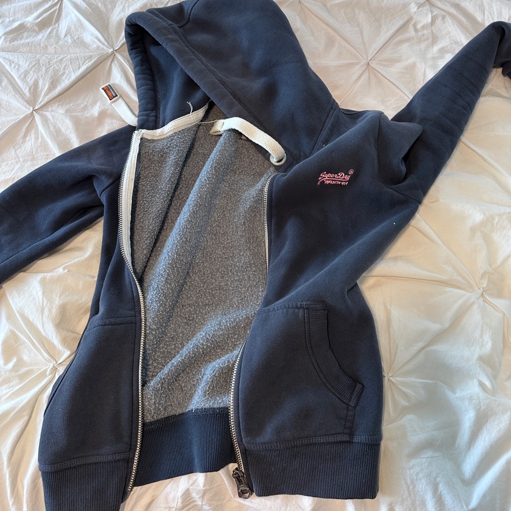 Superdry Dark Blue Hoodie with Gray Lining
